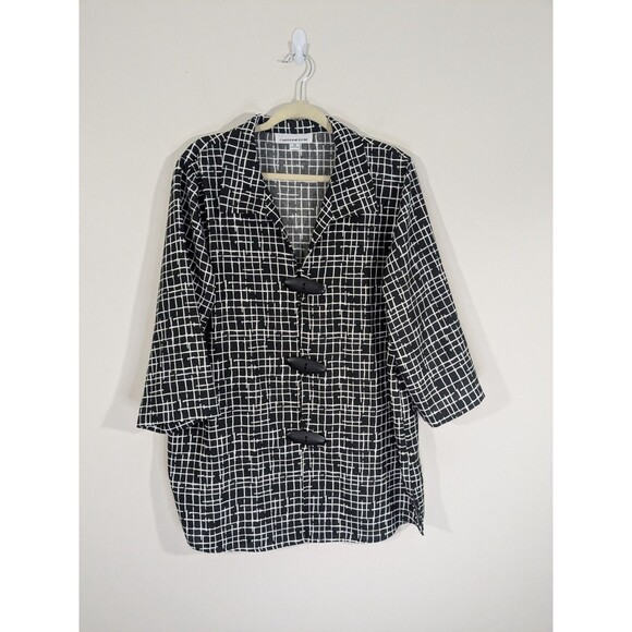 Caroline Rose Jackets & Blazers - Caroline Rose Large Button Loop Over Shirt Black White Geometric Art to Wear 1X